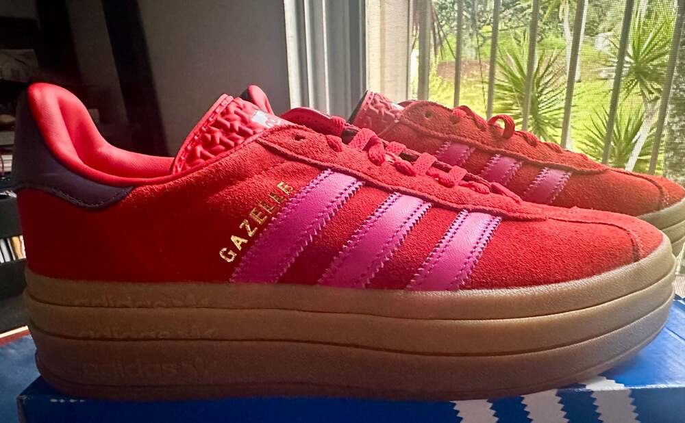 adidas Gazelle Bold W Red Pink Gum Platform Sneakers Women's Size 8 - Picture 3 of 6